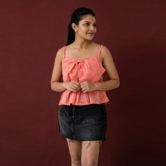 OLERAE Coral Pink Butterfly Bow Top