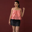 OLERAE Coral Pink Butterfly Bow Top 2